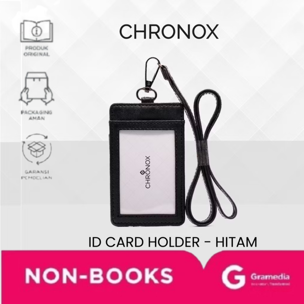 

Gramedia Yogya - CHRONOX Lanyard Pria Wanita Kulit Saffiano ID Hitam Black