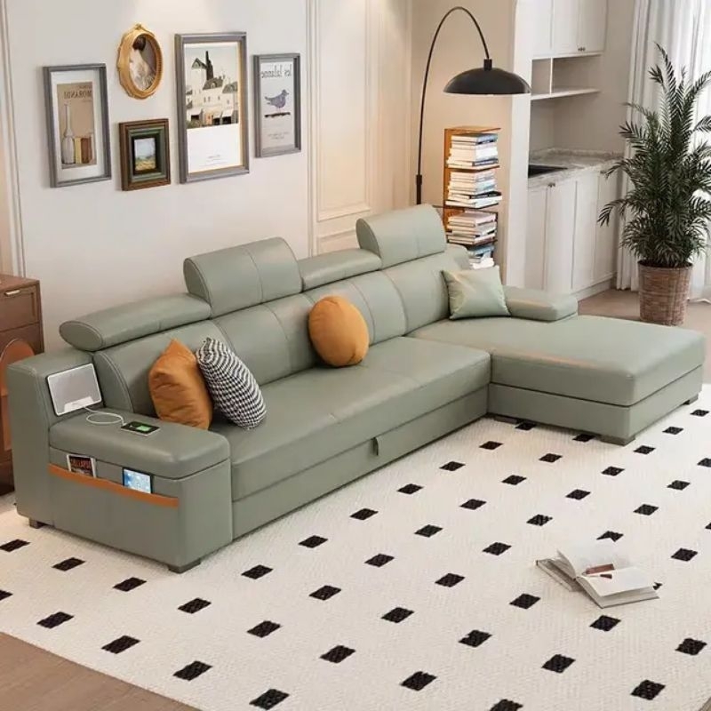 SOFA RUANG TAMU MINIMALIS / SOFA L MINIMALIS / SOFA 4 SEATER / SOFA KULIT MINIMALIS