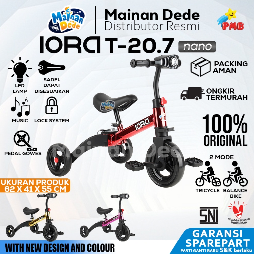 Sepeda Anak Tiga Roda 3 in 1 PMB IORA T20-7 Balance Bike Push Bike Sepeda Keseimbangan Balance Bike 