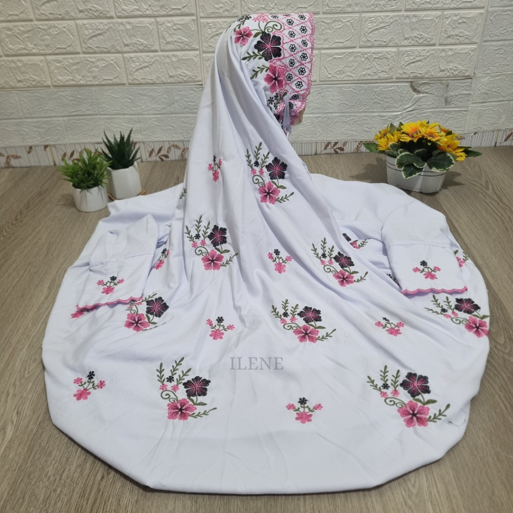 Mukena Terusan Dewasa Santri Putih Katun Mikro