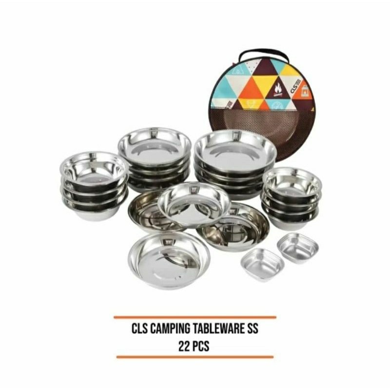 tableware set alat makan piring mangkuk stainless portable camping 22 set alat makan travel camping 