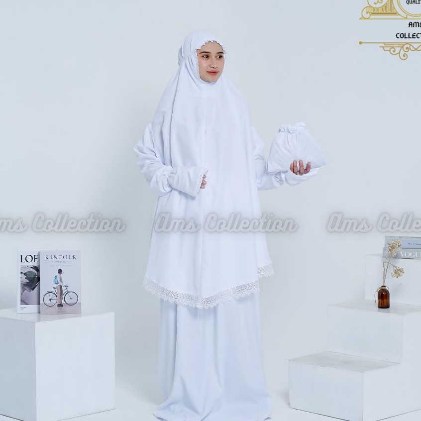 Mukena Dewasa Berlengan Umroh Haji Bersaku Katun Premium Renda Mewah