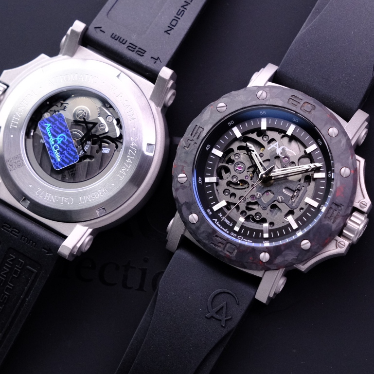 Alexandre Christie Pria Terbaru Automatic Carbon Case Original Warna Black Titanium Combi Red - AC92