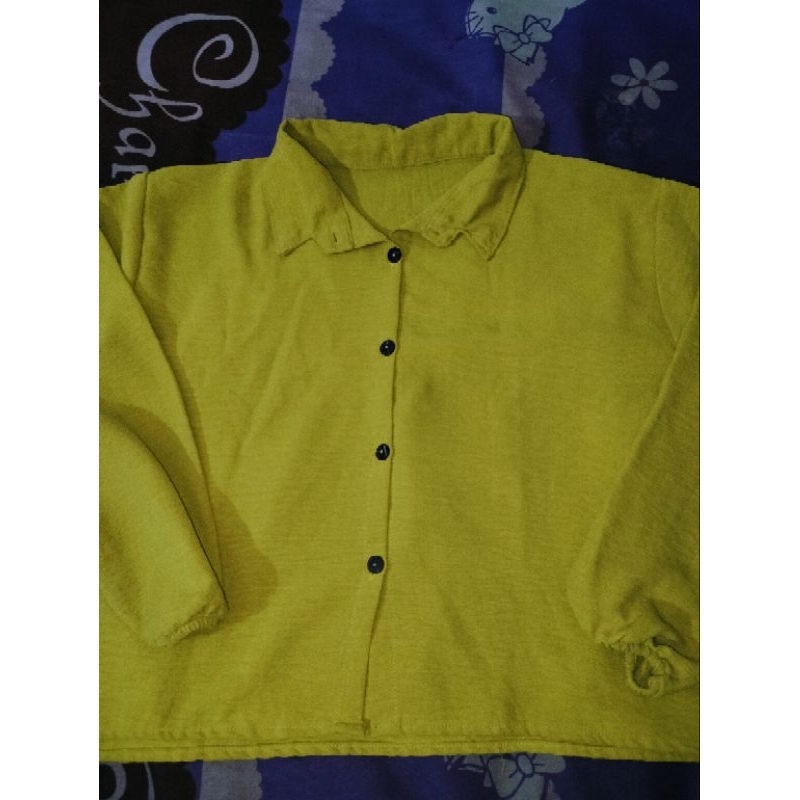 preloved baju atasan bahan crinkle warna lime
