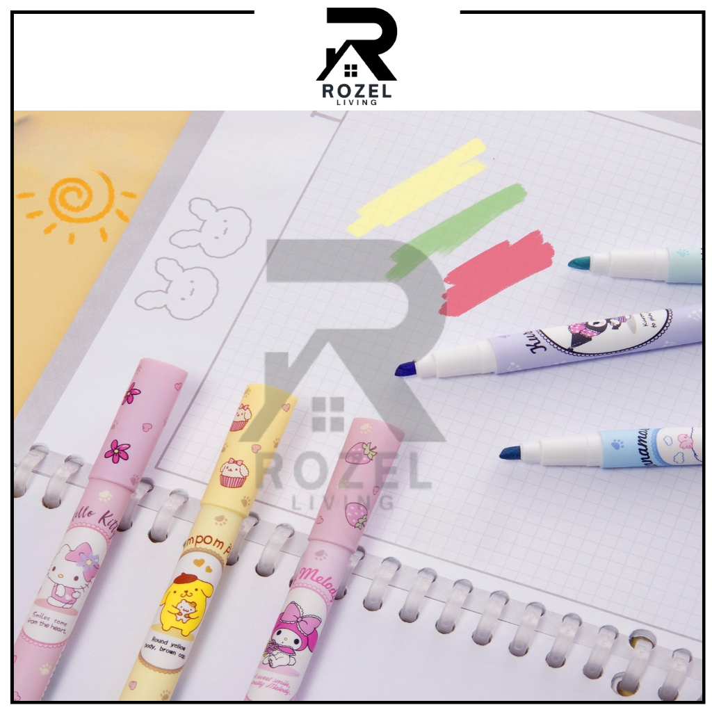 

ROZEL 6 PCS 1 Set Stabilo Anak-anak Pastel Cantik Kuromi Melody Hello Kitty / Stabilo Karakter Kartun Sanrio Highlighter Lucu / Stabilo Warna Motif Kartun