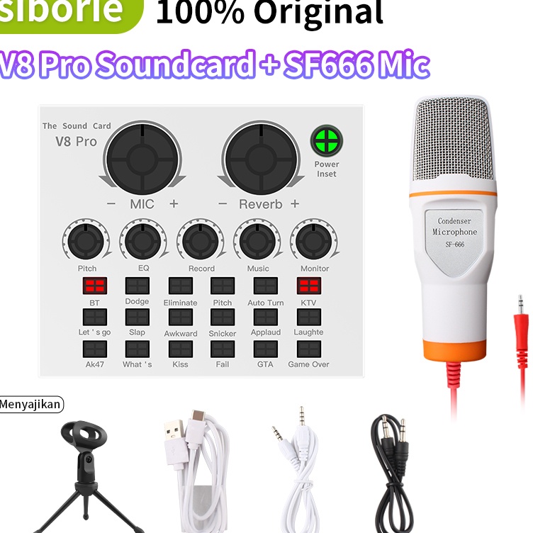 Obral Populer  Siborie soundcard White V8 Pro Sound Card Bluetooth live for phone PC Mixer Bluetooth