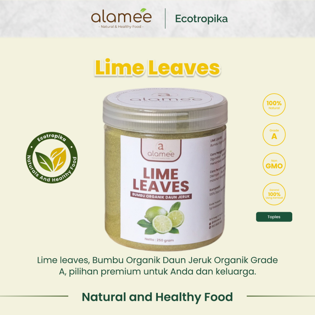 

Daun Jeruk Bubuk Lime Powder Bumbu Dapur Instan Organik Murni Asli Tanpa Campuran Premium 250 Gram