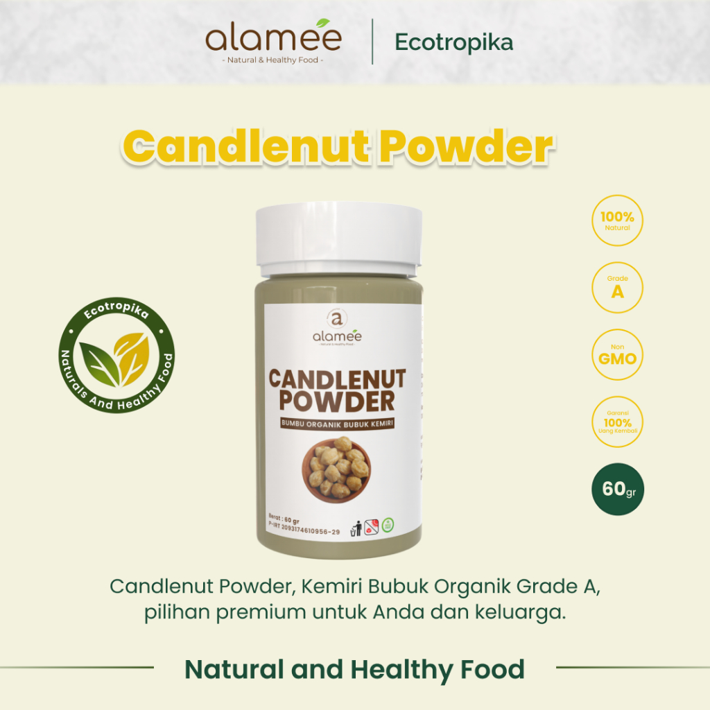 

Kemiri Bubuk Candlenut Powder Bumbu Dapur Organik Masak Murni Asli Tanpa Campuran, Premium Tabur60gr