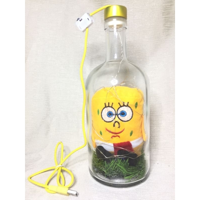 Lampu Tidur Hias LED Boneka Dalam Botol Karakter Sepongebob Plus Kabel USB Dan Modulasi 3 Variasi la