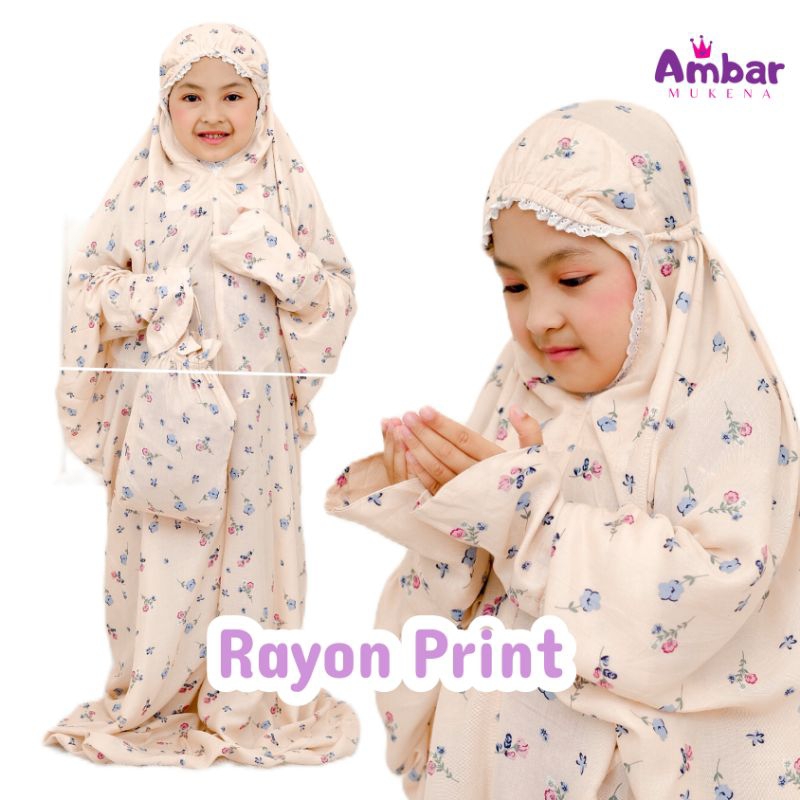 Mukena terusan anak rayon print bunga lajuran adem