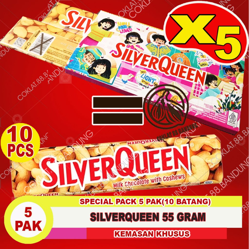 

SILVERQUEEN 1 BOX 55gr BESAR ISI 10, COKLAT SILVERQUEEN 55 gram 1 BOX 10 X 55 gr SILVER QUEEN