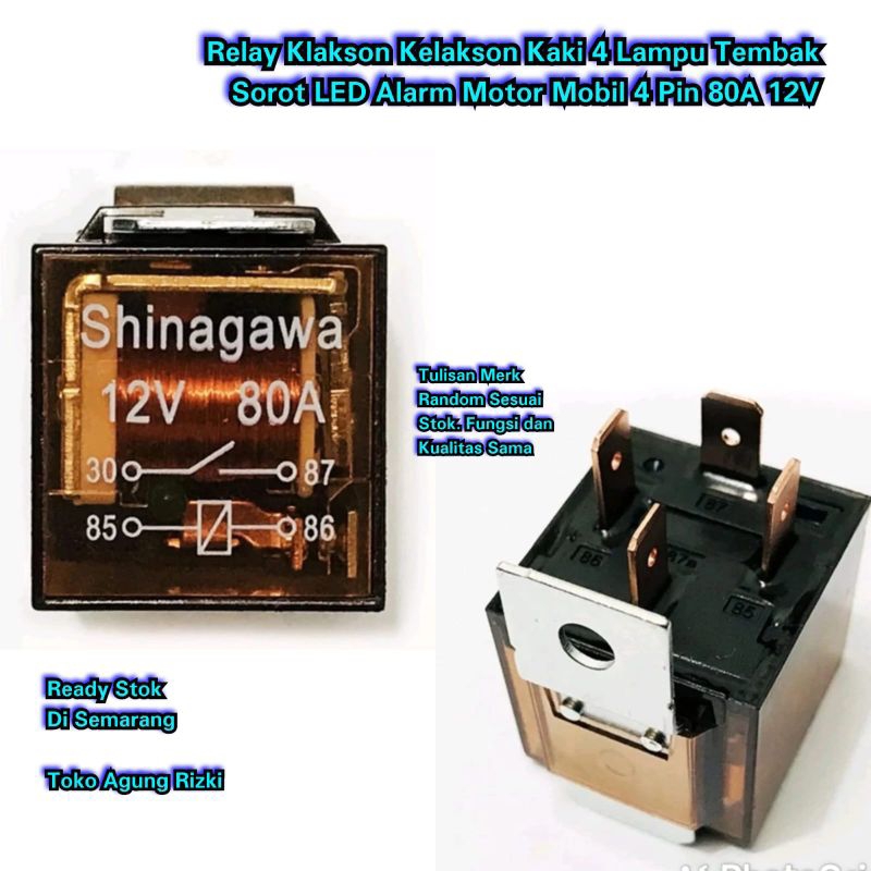 Relay Klakson Kelakson Kaki 4 Rilay Rilai  Lampu Tembak Sorot LED Alarm Motor Mobil 4 Pin 80A 12V Tu