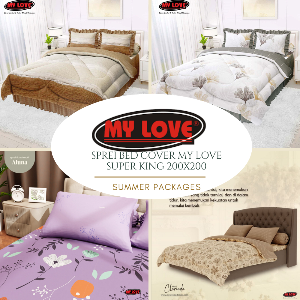 Bedcover My Love 200x200x30 Super King bahan katun CVC nyerap air motif bunga | abstrak | Minimalis 