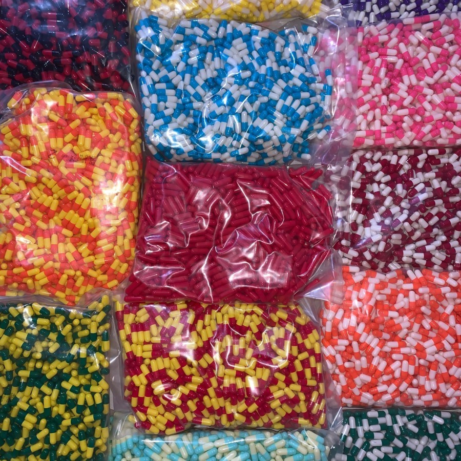 cangkang kapsul kosong no 2 biru putih - merah kuning