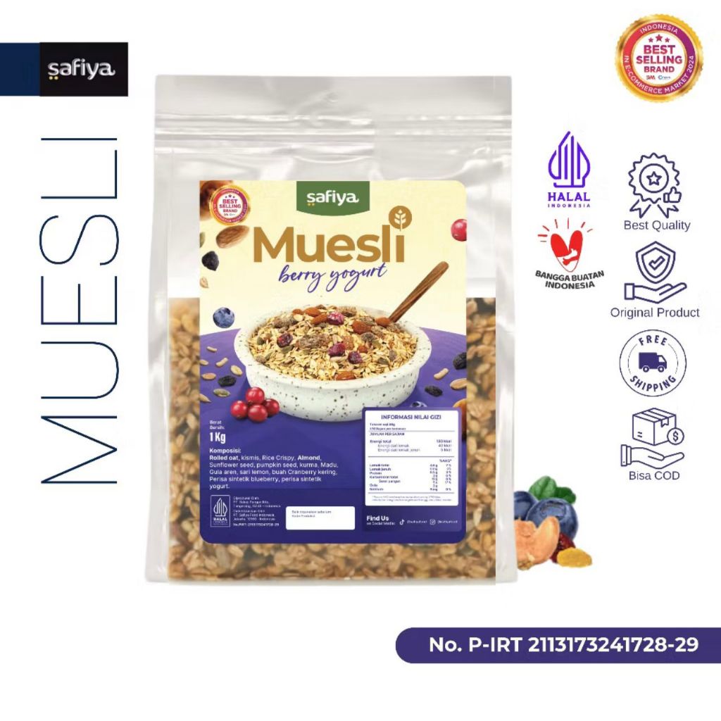 

Safiya Muesli Berry Yogurt 500 Gram Sereal With Almond Premium