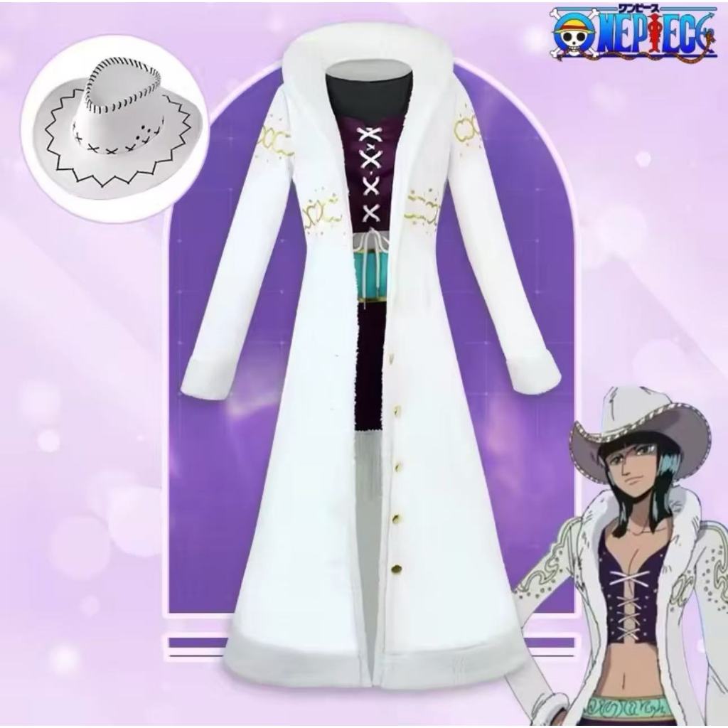 One Piece Robin cosplay costume with big fur collar, featuring Nicole Robin cosplay costume