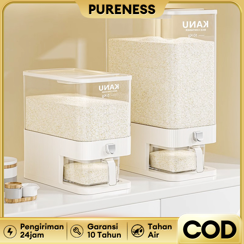 Dispenser Beras Otomatis 5KG-25KG Tempat Penyimpanan Beras Sereal Anti Kutu dengan Fitur Pengering F
