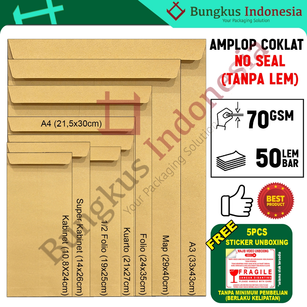 

Amplop Coklat 50 Lembar Zibiz Super Kabinet 1/2 Folio Kuarto A4 Folio Map A3