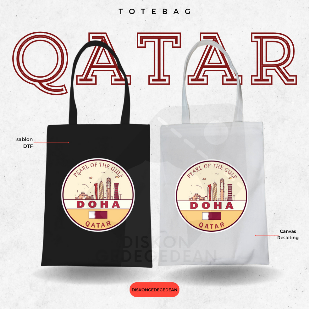 Diskongedegedean Totebag Souvenir Qatar Tas Oleh Oleh Qatar Kanvas Resleting 1