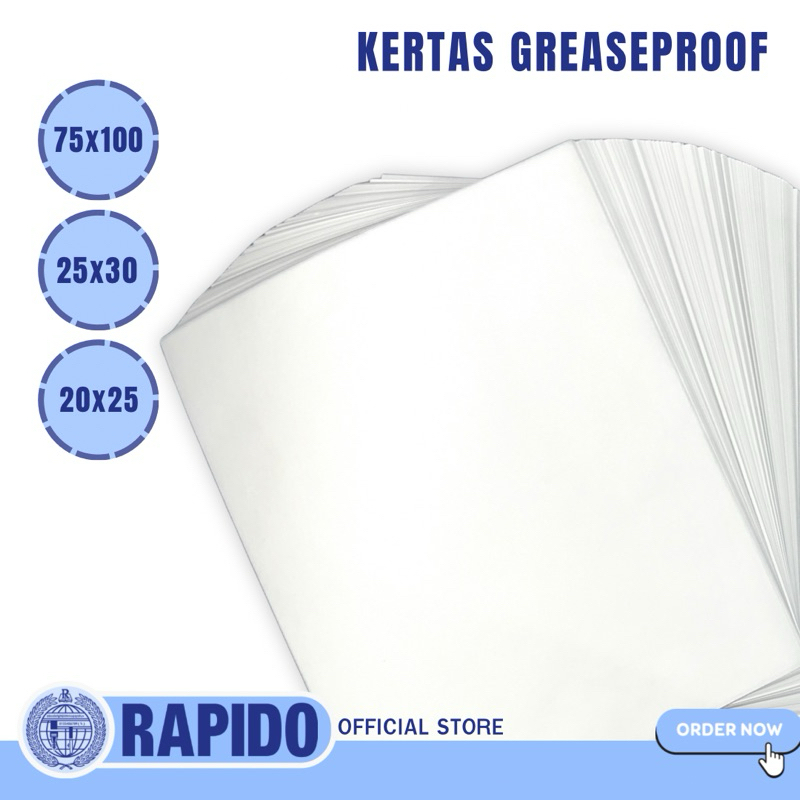 

[ 50 lembar ] [ 25 X 20 ] [ 25 X 30] [ 75X100 ] Kertas Roti 40gr Food Grade