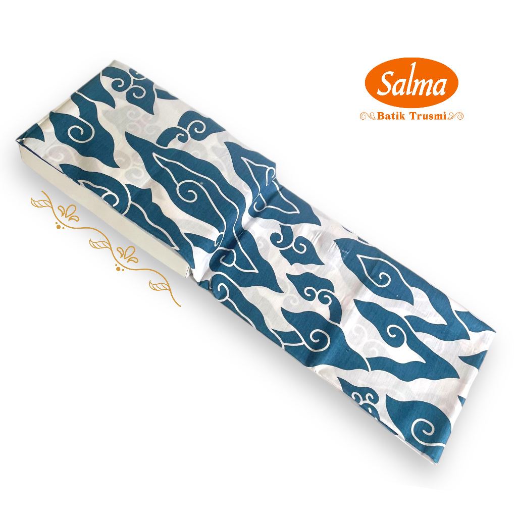 BATIK SALMA Bahan Kain Batik Mega Mendung Trusmi Cirebon Swarna Biru Dasar Putih