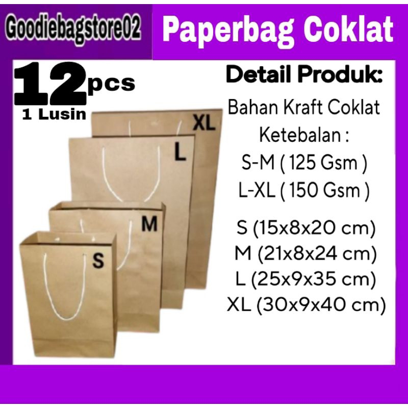 

1 Lusin Tas Paperbag Coklat S,M,L,XL Polos