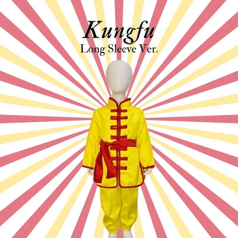 Kostum Kungfu Kancing Tujuh Lengan Panjang Warna Kuning | Kostum Kungfu Anak Dan Dewasa