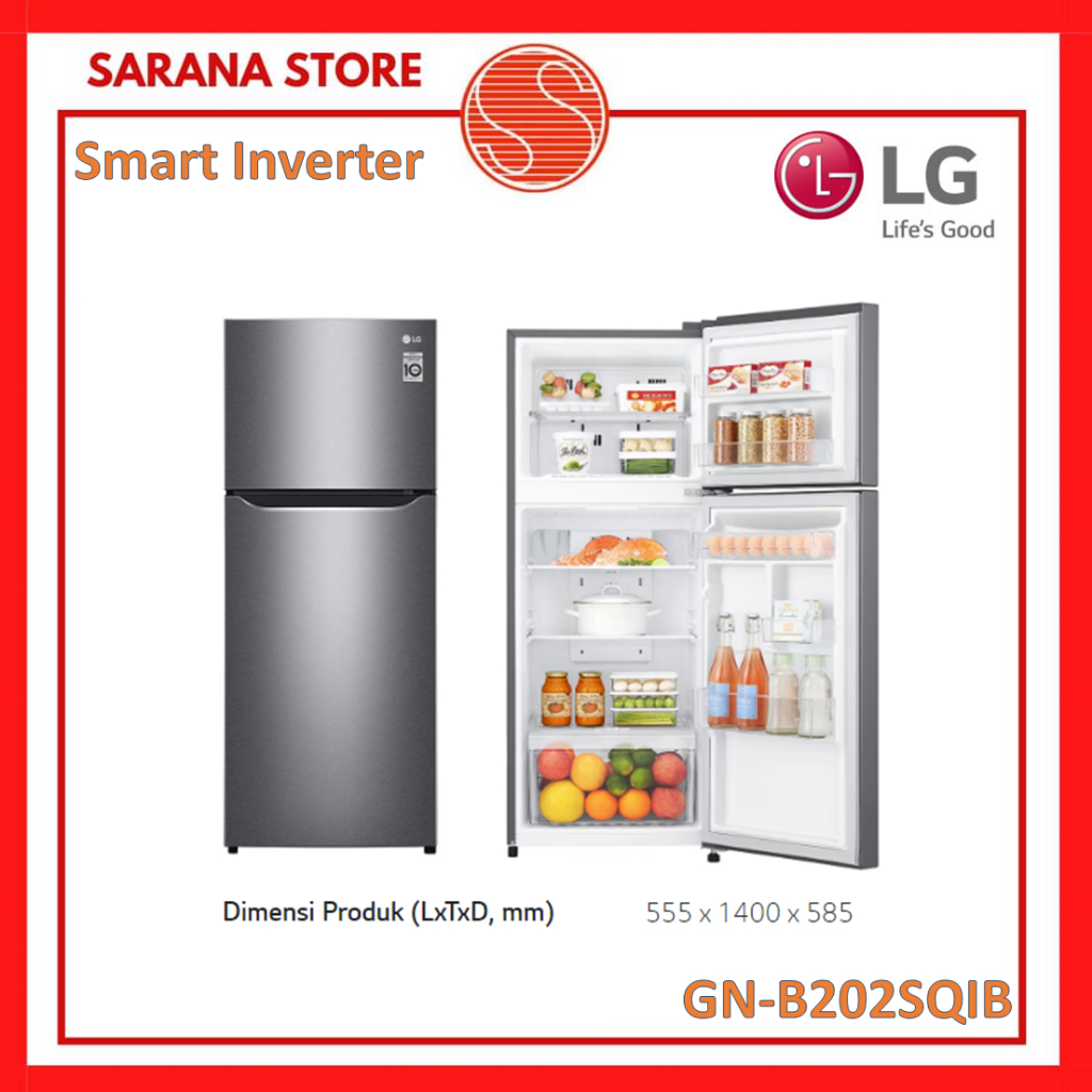 LG Kulkas 2 Pintu Smart Inverter 202L GN-B202SQIB 202SQIB GN-B202SQ