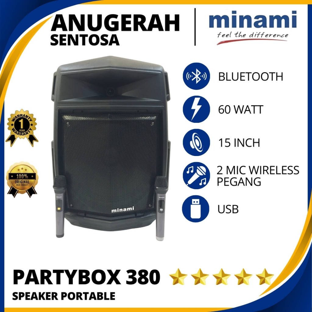 Speaker Portable Wireless Bluetooth Minami Partybox 380 Ukuran 15 Inch Original