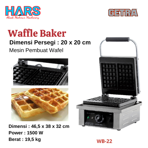 Mesin Pembuat Wafel WB-22 GETRA / Waffle Baker Square Dimension 20 x 20 cm