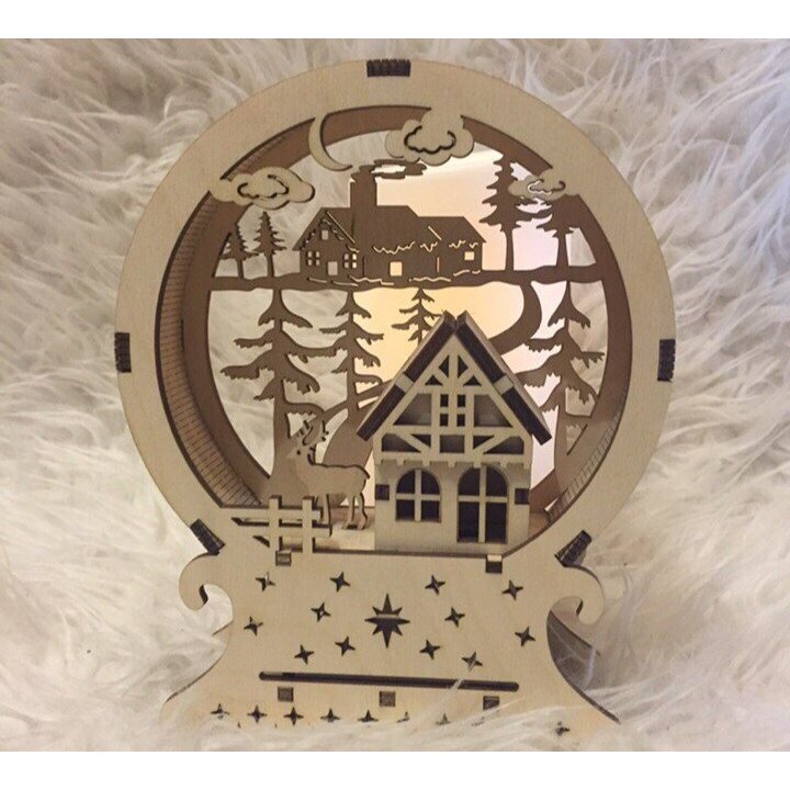 Lampu hias natal hiasan meja natal kayu