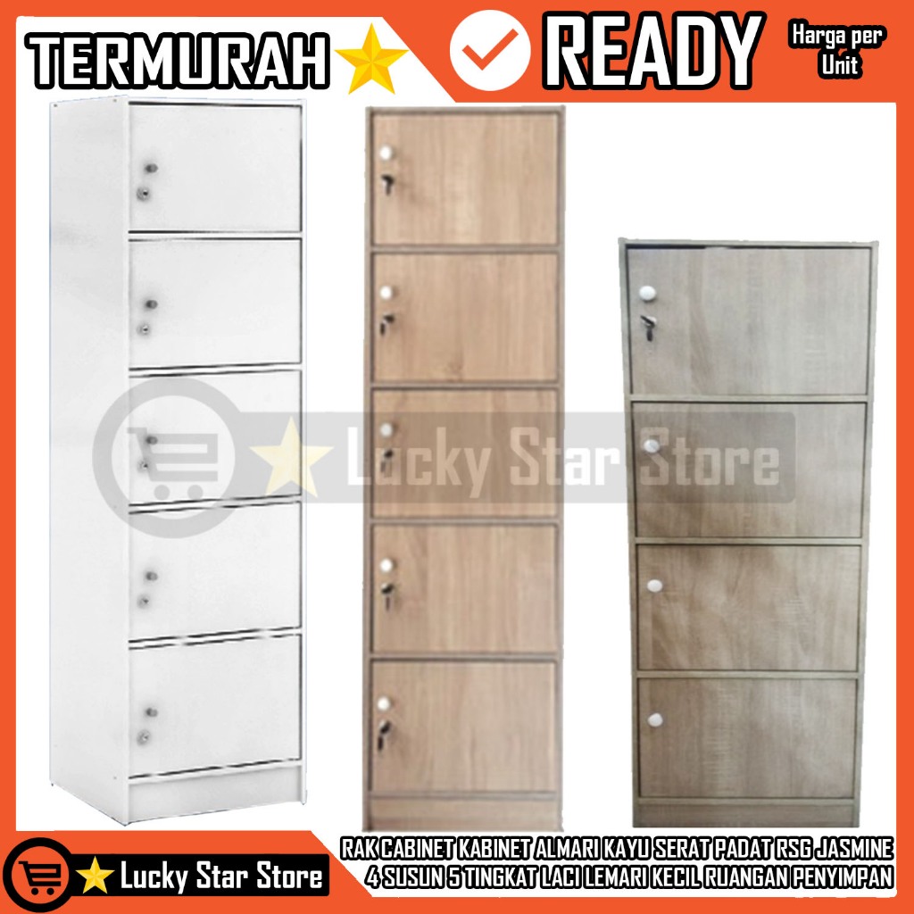 [Kargo] Rak Cabinet Kabinet Almari Kayu Serat Padat Rsg Jasmine 4 Susun 5 Tingkat Laci Mini buffet b