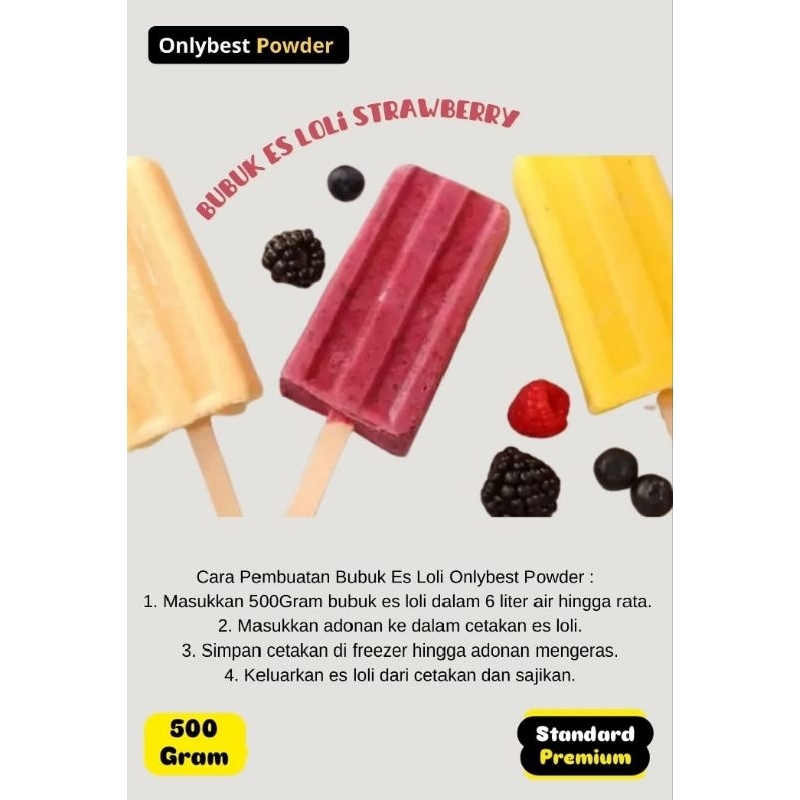 

Bubuk Es Loli 500Gram Rasa STRAWBERRY Standard Premium Onlybest Powder Murah / Bubuk Loly Ice / Bubuk Es Loly / Bahan Es Loli / Bahan Es Loly/ Es Loly Homemade / Es Loly Stik / Premik Es Loly / Bubuk Premix Es loli