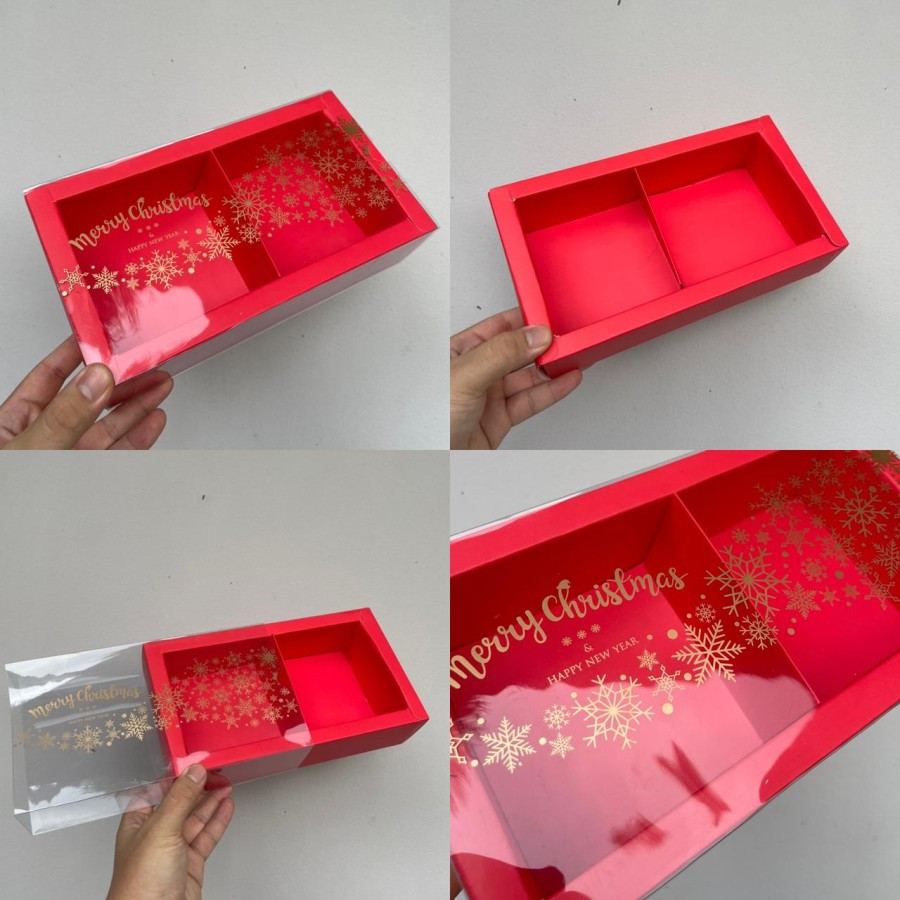 

5 Pcs Dus Mika Transparan Hampers Natal Merah Sekat 2 Ukuran 22 x 11 x 6cm