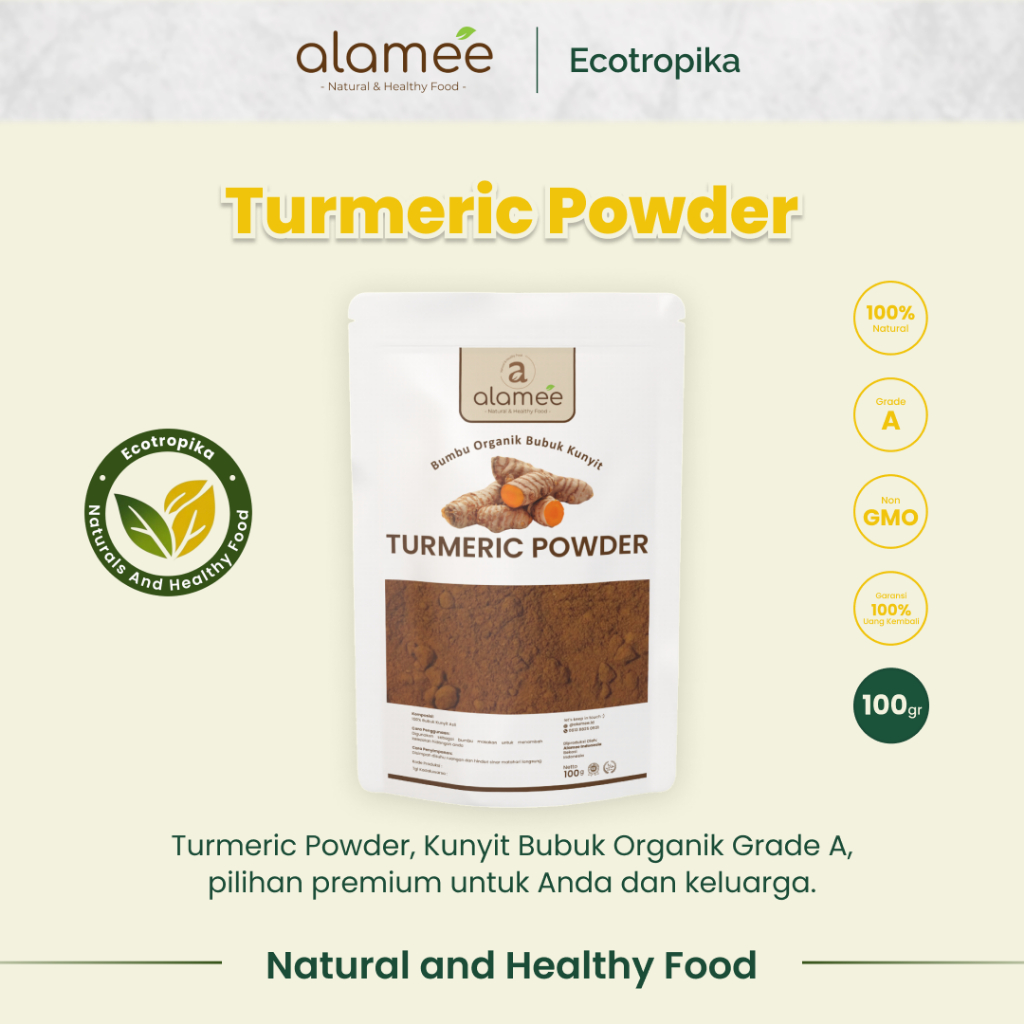 

Kunyit Bubuk Turmeric Powder Ground Bumbu Dapur Instan Organik Murni Asli Tanpa Campuran 100 Gram