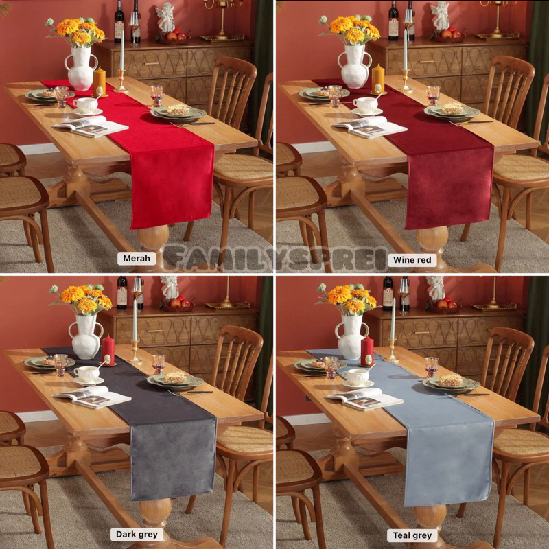 Taplak meja/table runner bahan polos suede ukuran 35 x 250