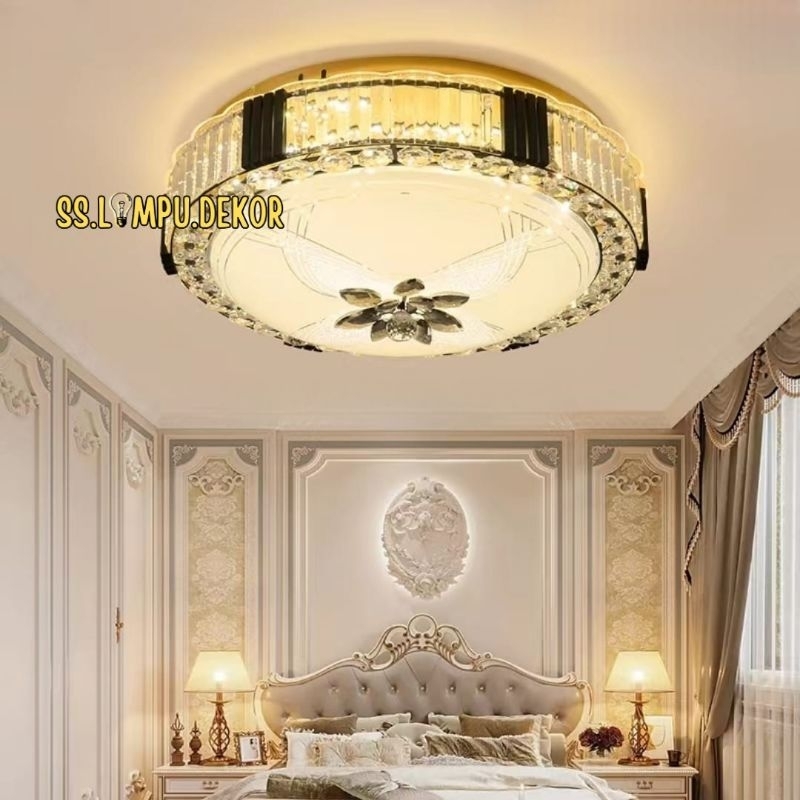 Lampu Hias Ruang Tamu Tempel Plafon Mewah Kristal 3 warna