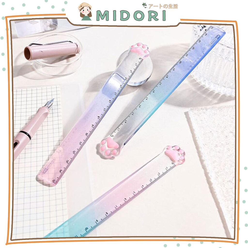 

[MIDORI] 1Pcs TRANSPARANT CAT'S PAW RULER Penggaris 15cm Ruler Lucu - F0301