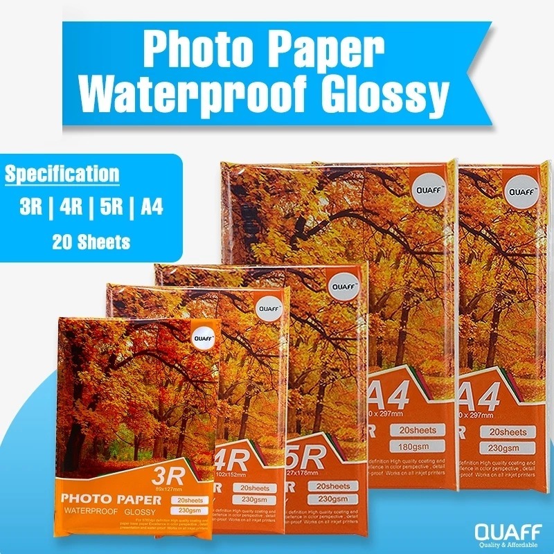 Kertas Foto (20 Lembar/Pack) Ukuran 5R 4R 3R  Glossy 230GSM