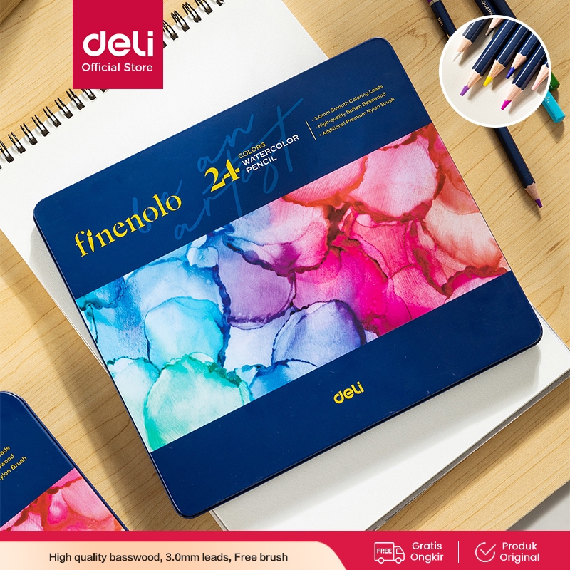 

Deli Finenolo Premium Watercolor Pencil / Pensil Warna High Grade 3.0mm Leads Gratis Kuas EC129