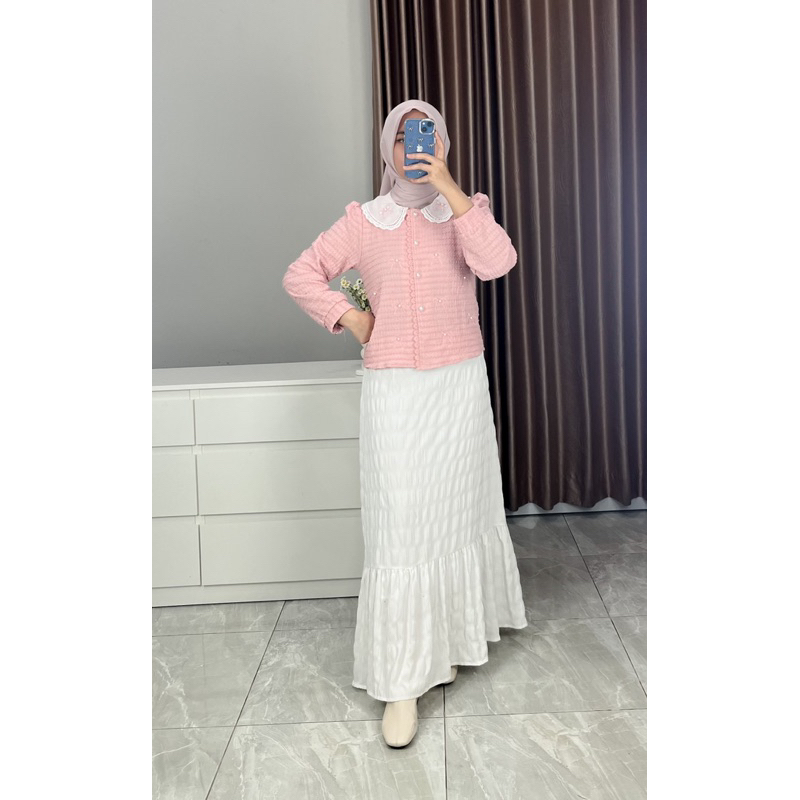 KOREAN CARDIGAN // CROP TOP HIJAB // CARDIGAN PREMIUM  // CARDIGAN PINK PUTIH // OUTER PITA