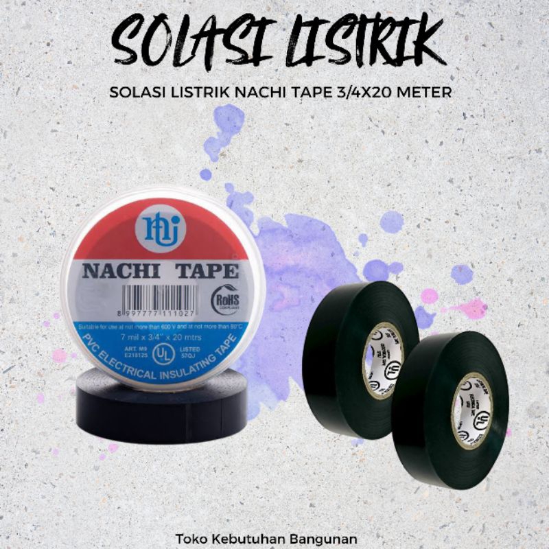 Solasi Listrik Hitam Nachi Tape 3/4 20 Meter Solasi listrik Nachi Grosir