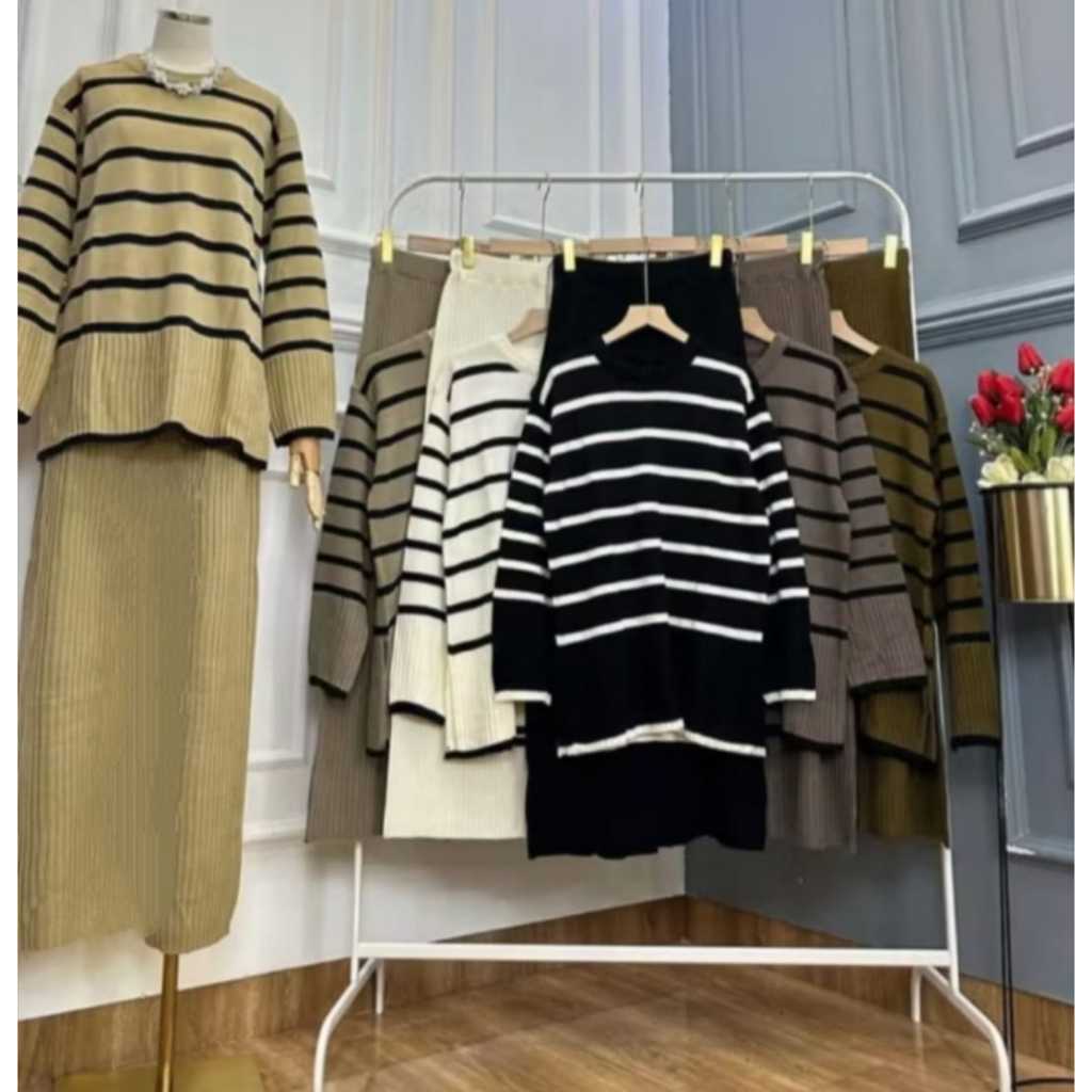 SETELAN RAJUT TERLARIS - SWEATER HARUKA DAN ROK SPAN RAJUT - PAKAIAN SET WANITA ATASAN DAN BAWAHAN