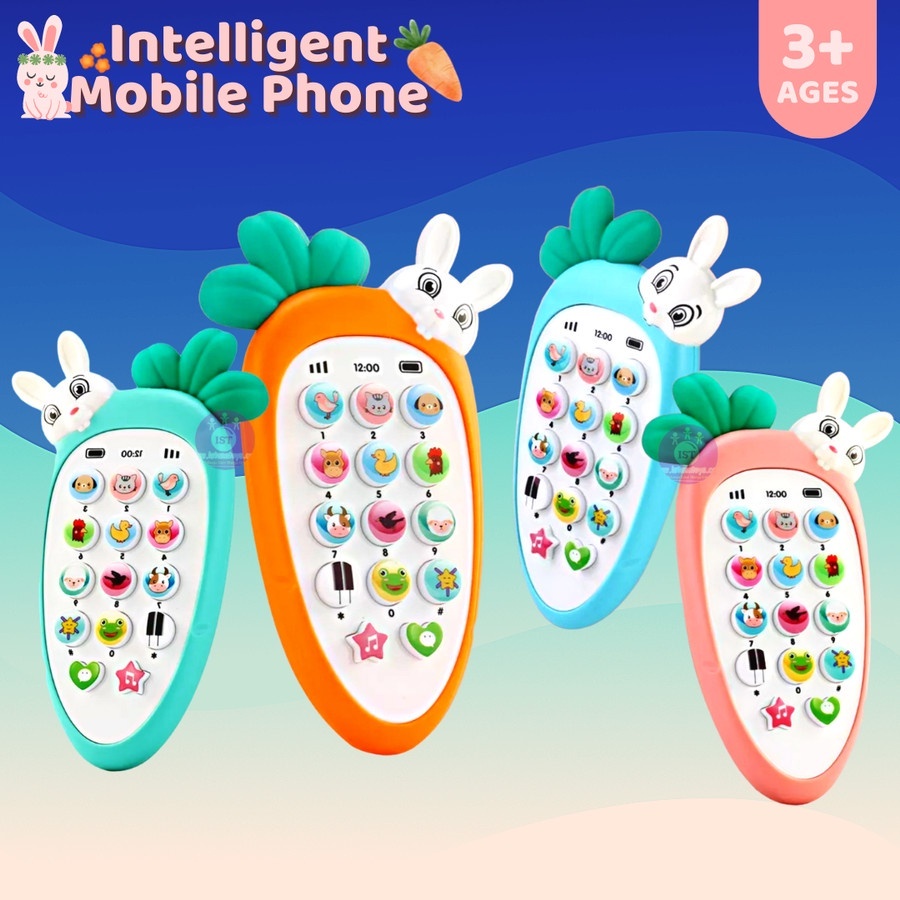 MAINAN EDUKASI ANAK BAYI HANDPHONE BUNYI TELEPON SILIKON BENTUK WORTEL KELINCI/MAINAN ANAK HP WORTEL