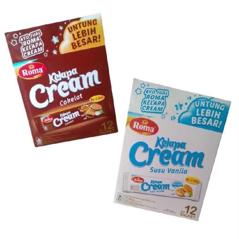 

Roma Kelapa Cream Cokelat Susu Vanila 1 Kotak isi 12 Pcs