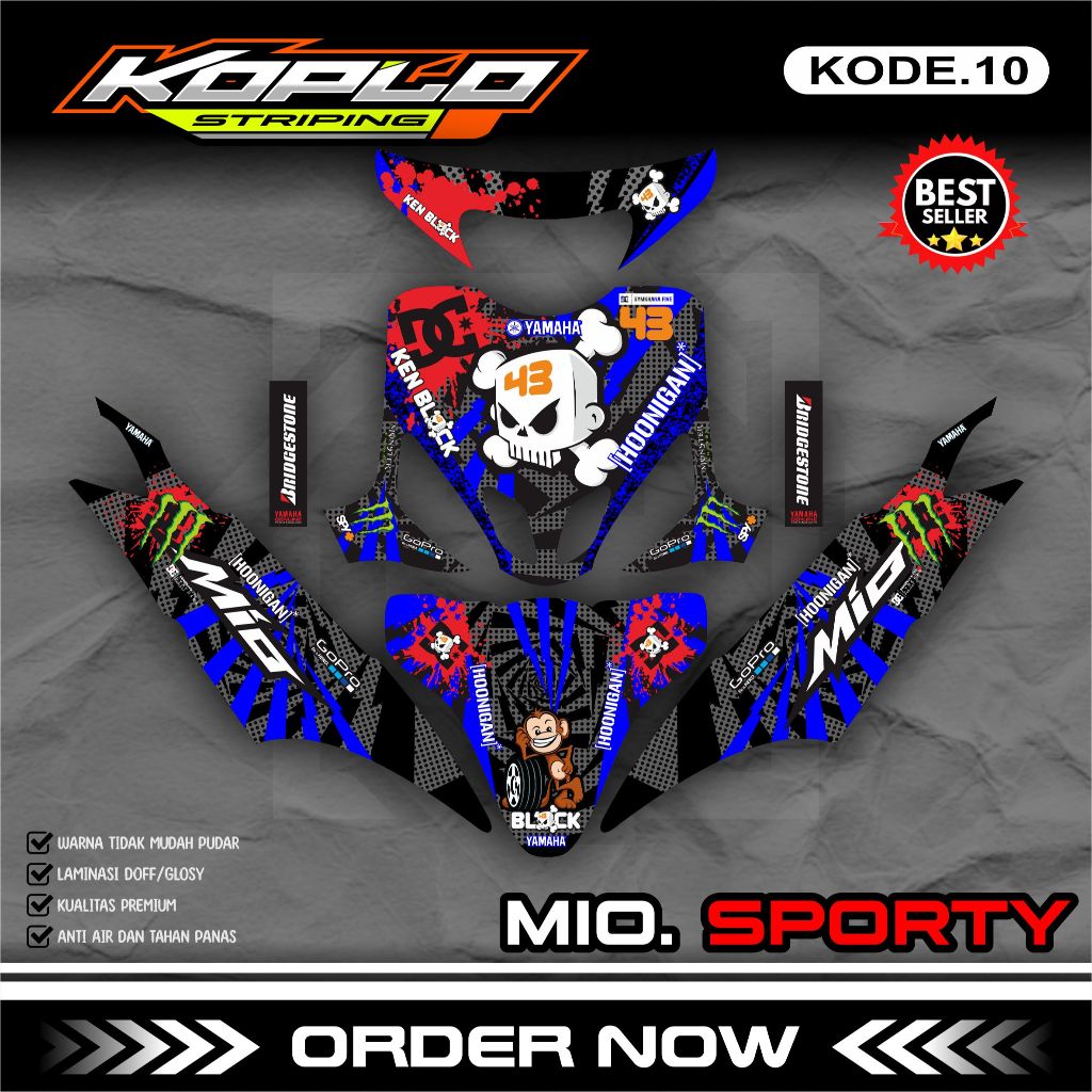 Sticker Striping Decal Full Body MIO Sporty - Stiker Dekal Variasi MIO Sporty Motif Monster KPL.10