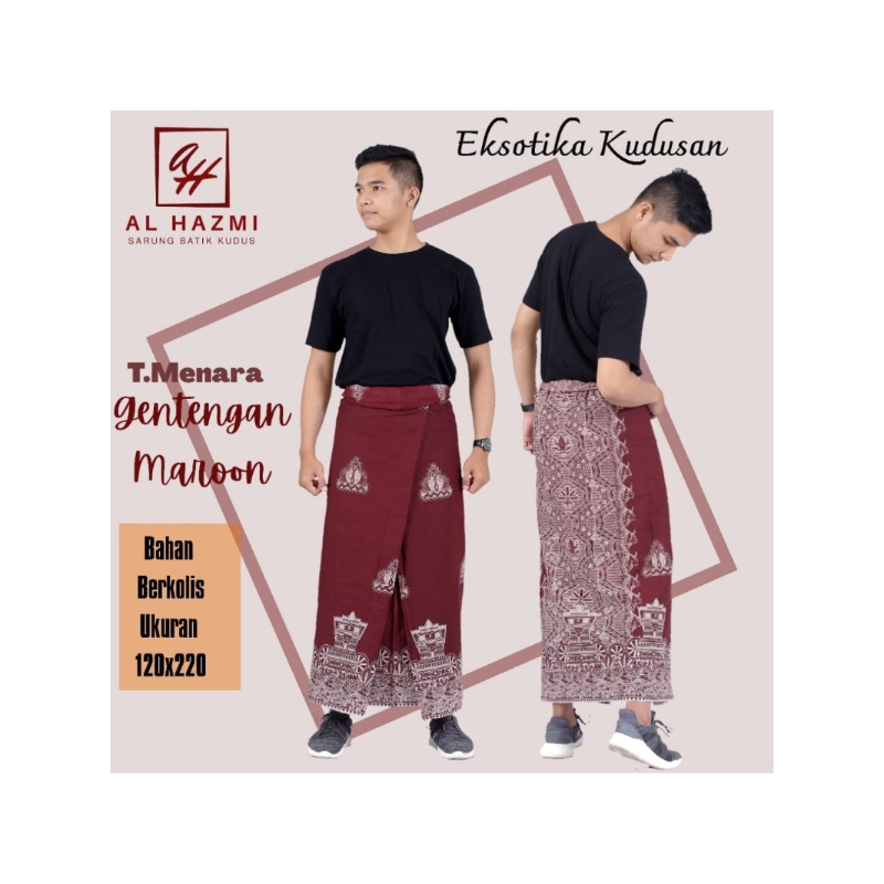 Sarung Batik Pria Wanita Al Hazmi Motif Gentengan Maroon Packing Tas Spunbond