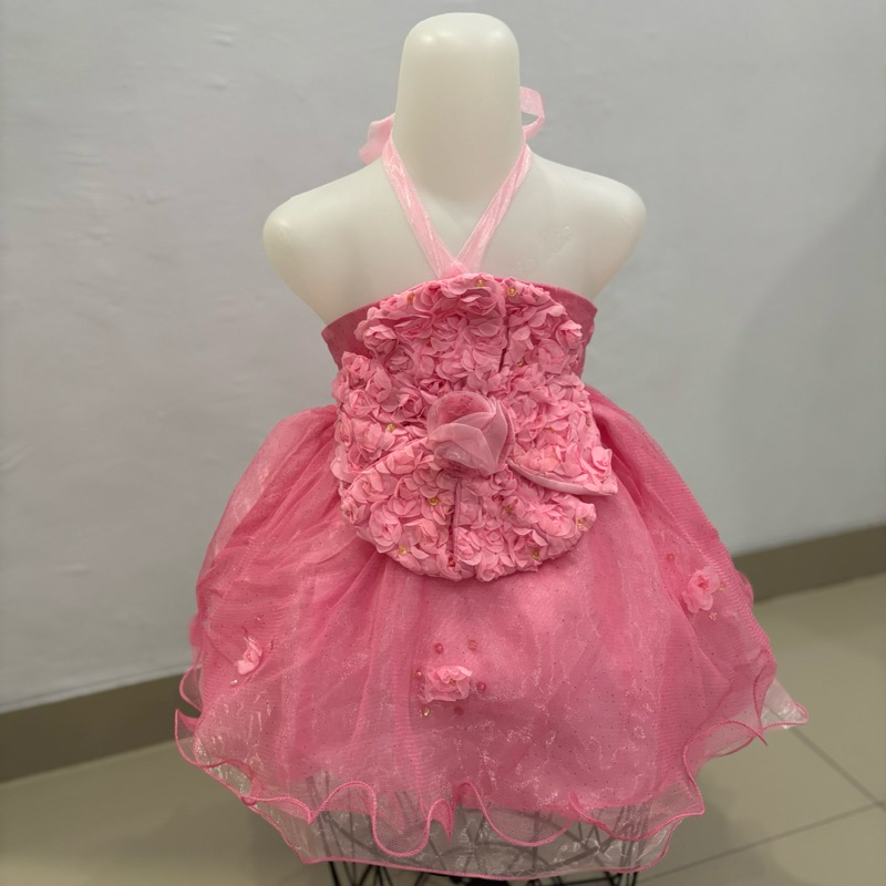 DRESS ULANG TAHUN ANAK PEREMPUAN PINK GLITTER BUNGA-BUNGA ROK MEKAR / GAUN PESTA BAYI PEREMPUAN KEMB