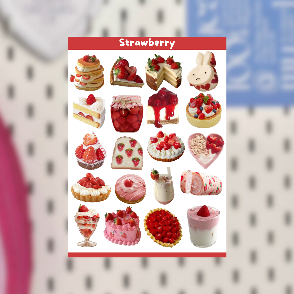 

STRAWBERRY DECO STICKER SHEET FOR JOURNALING SCRAPBOOK DECO PHONECASE TINCASE WALLET NOTEBOOK