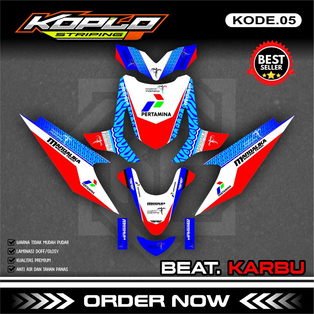 Stiker Decal Full Body BEAT Karbu 2006 2007 2008 2009 - Dekal Sticker Striping Beat Karbu Mandalika 